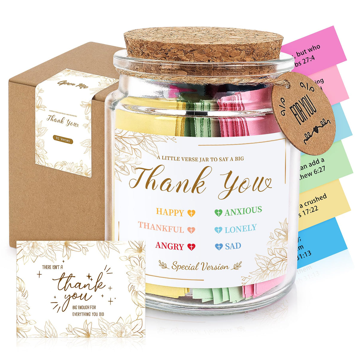 Thank You Gifts Bible Verse Jar – 92 Scripture Cards in Read Me When Bible Verses Jar, Christian Gratitude Gifts for Women Men, Inspirational Teacher Appreciation Gifts Mom Dad Friend Coworker Boss