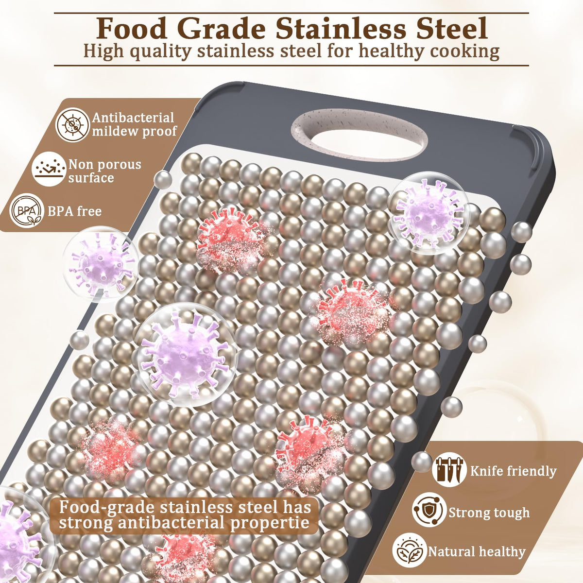 GUANCI Cutting Board for Kitchen, Non Toxic 2-in-1 Double Sided Design, 304 Food Grade Stainless Steel & Wheat Straw PP Chopping Board for Meat & Vegetables, Durable Kitchen Essential, Large 16”×11”