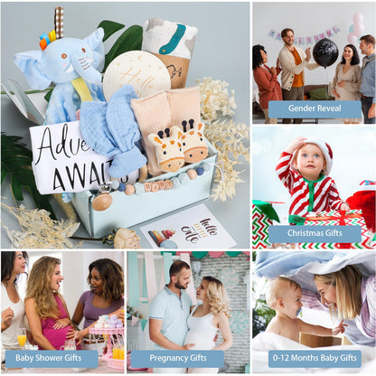 pengtai Newborn Baby Boy Gift Basket for Boy, Welcome Home Gift Set with Swaddle Blanket, Clothes, Baby Essentials, Baby Boy Gift Box, Gender Reveal Gift Set