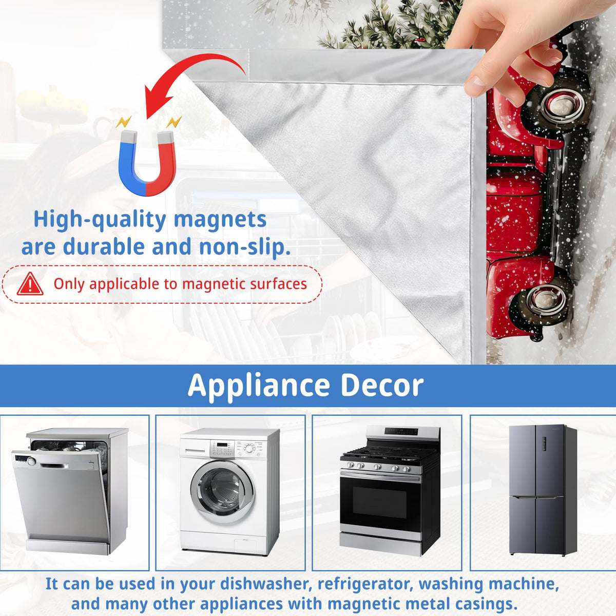 Washable Red Truck Dishwasher Magnetic Cover for Kitchen Decor,Christmas Tree Refrigerator Magnet Front Panel for Appliances,23 x 26 Inch