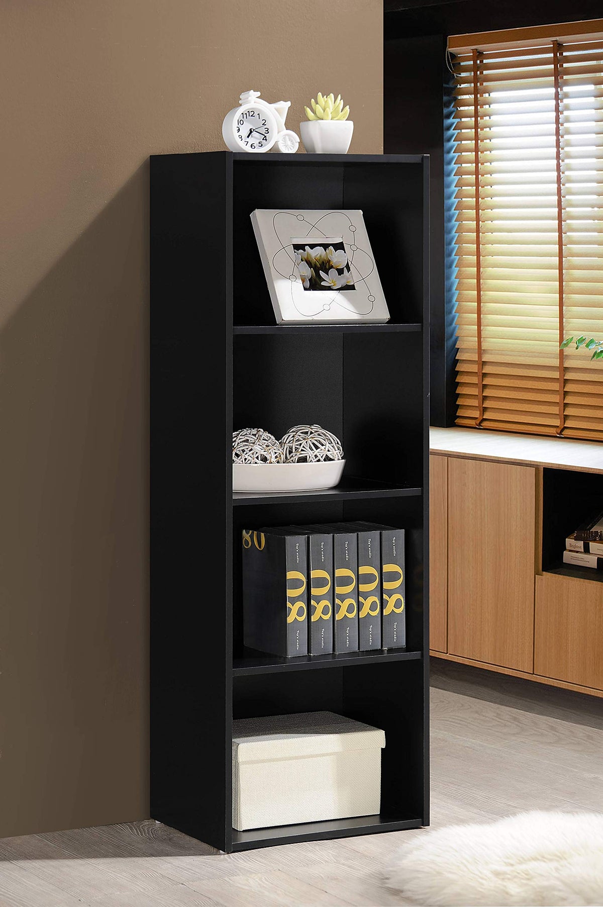 Hodedah 4-Shelf Bookcase in Black