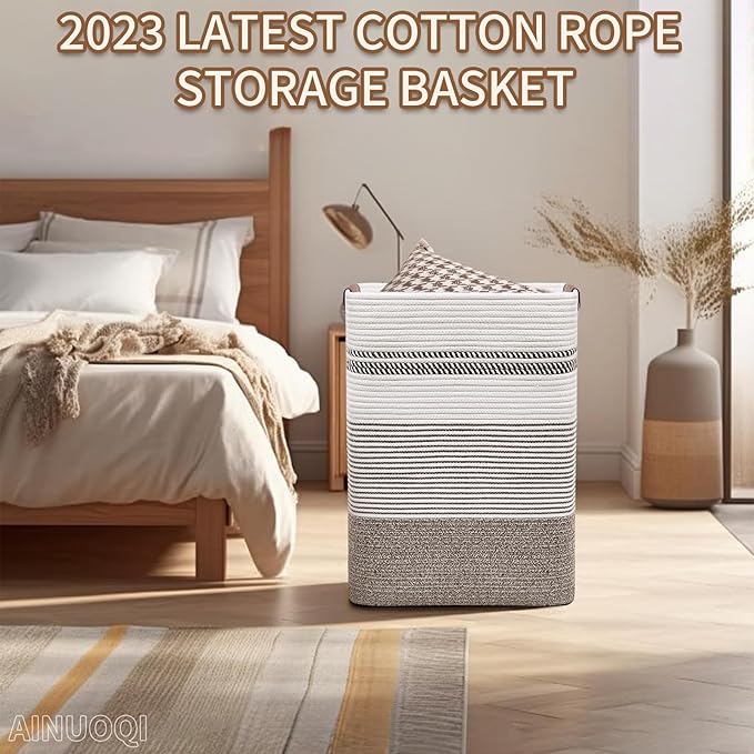 Laundry Hamper - Tall Woven Rope Laundry Basket - Clothes hamper