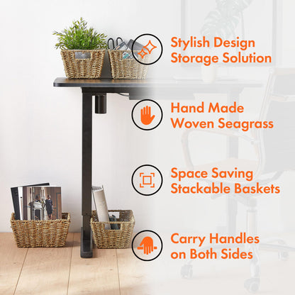 VonHaus Seagrass Storage Baskets, Set of 4 Hand-Woven Display Hampers - Bathroom Storage Baskets for Shelves - Nesting Natural Woven Seagrass Organiser w/Handles for Bedroom & Home Office