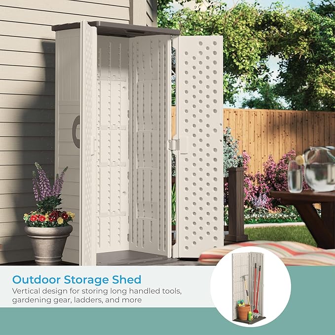 Suncast Vertical Outdoor Storage Shed with All-Weather Construction, Vanilla