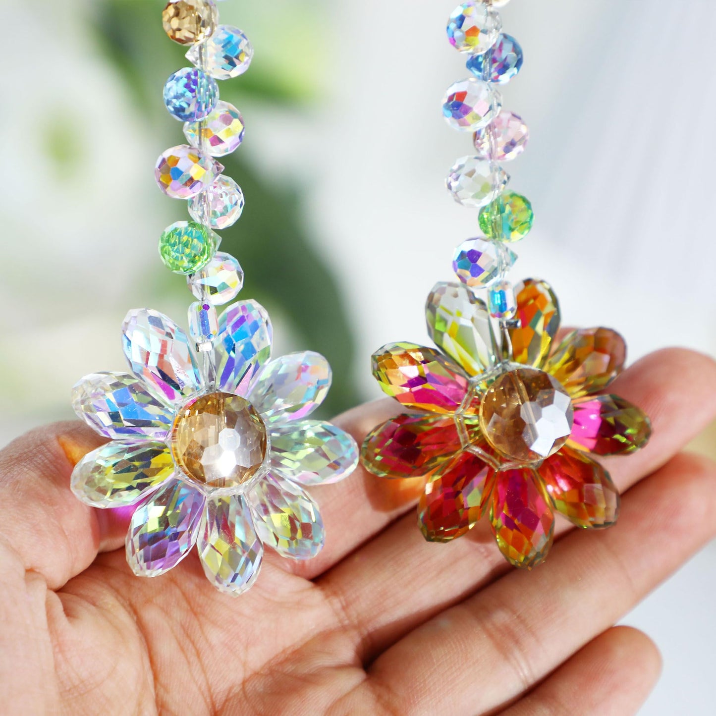 HDCRYSTALGIFTS 6PCS 12.5'' Crystal Sunflower Suncatchers for Window Hanging, Window Sun Catchers Crystals Rainbow Maker Light Catcher Indoor Outdoor Garden Decor Glass Ornaments for Christmas Tree