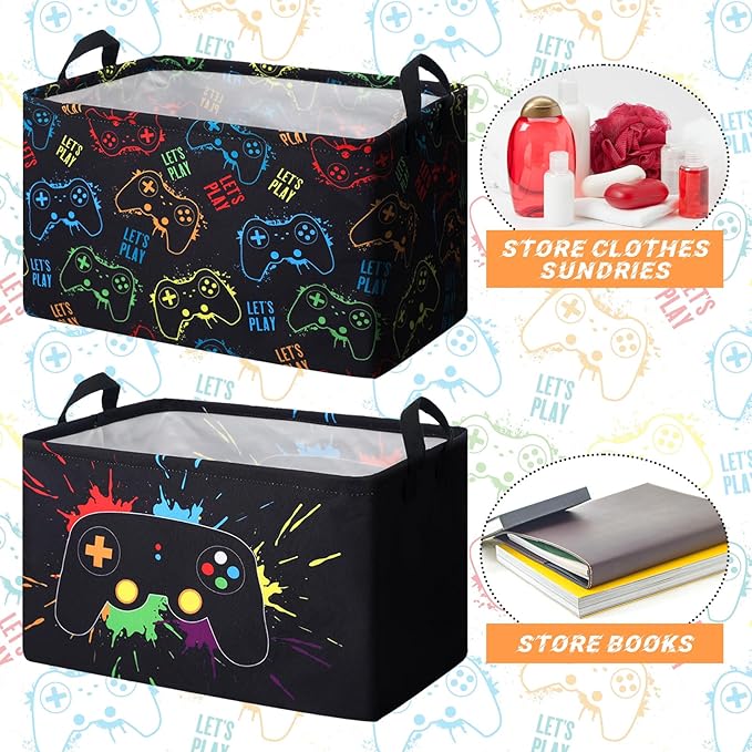 2 Pcs Rectangle Gamer Laundry Basket Hamper Foldable Kids Laundry Baskets Boys