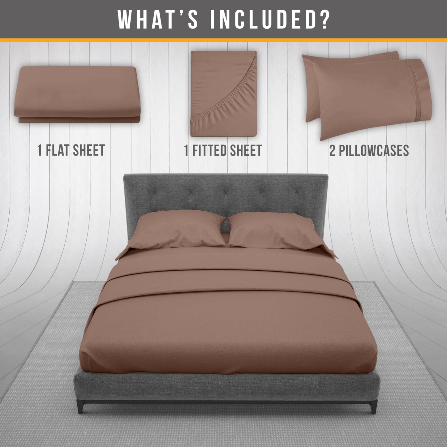 Abeero Home Full Size Bed Sheets Cooling - Luxury Hotel Sheet Set - Soft Sheets with Elastic Corner Straps - Deep Pocket Microfiber Bedsheets - Bedding Sheet & Pillowcases - 4 PC (Full Size, Brown)