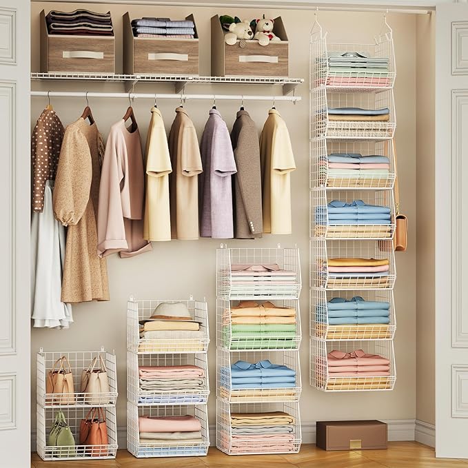 7 Tier Hanging Closet Organizer and Storage, Foldable Wire Closet Shelving