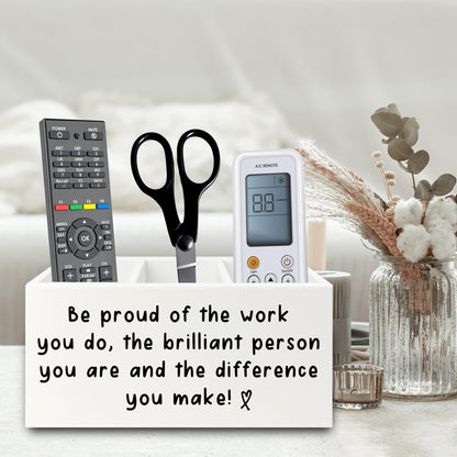 XPH Inspirational Office Pen Pencil Holder Organizer for Desk, Thank You Appreciation Gifts for Women Men, Inspirational Gifts Wooden Box Sign for Home Office Desk Tabletop Decorations