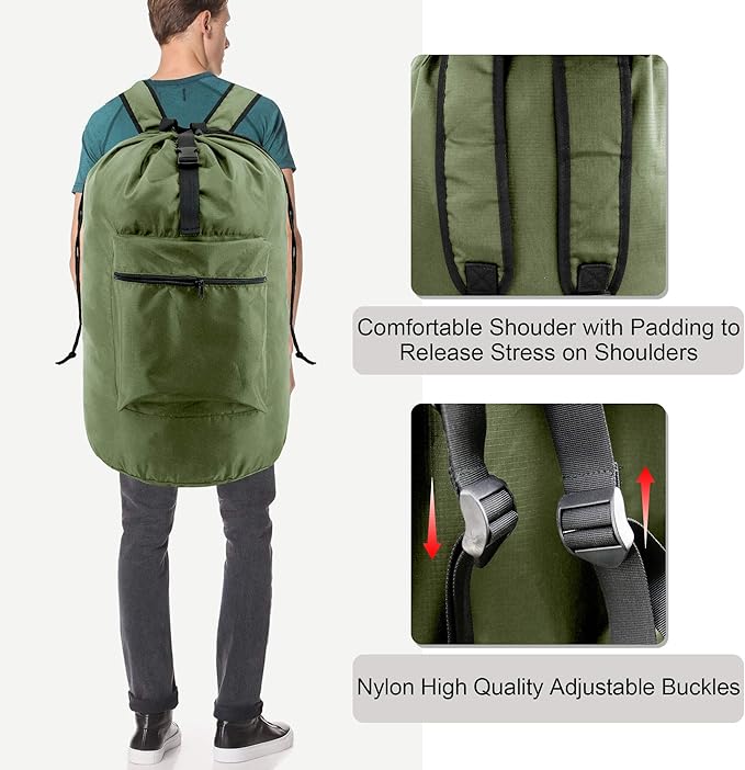 BeeGreen Moss Green Laundry Backpack Bag w Adjustable Shoulder Straps String