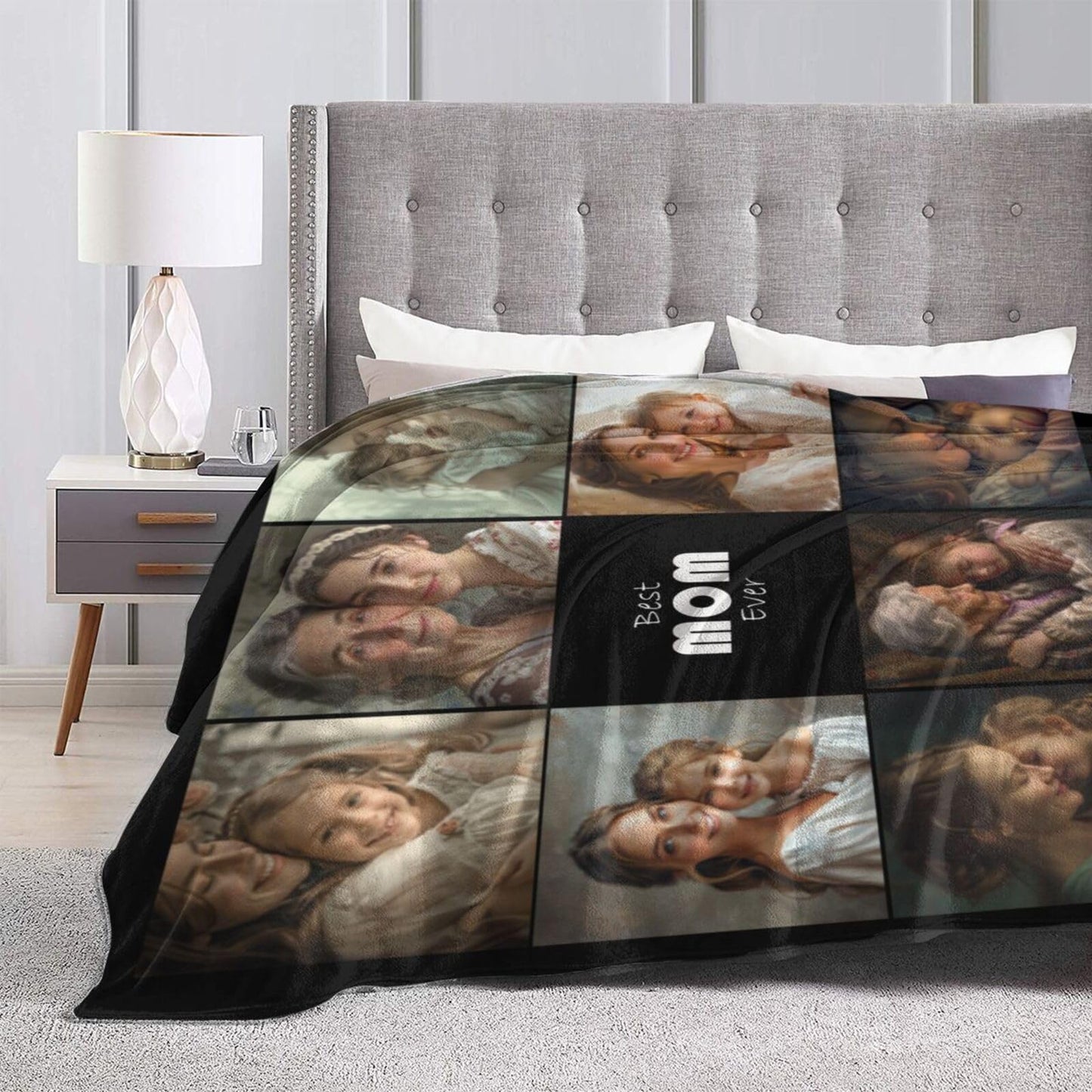 Ouqiuwa Best Mom Ever Custom Blankets Personalized Blanket with Photo Text Customized Picture Throw Blanket for Mother's Day Birthday Mom Grandma Women 50"x40"