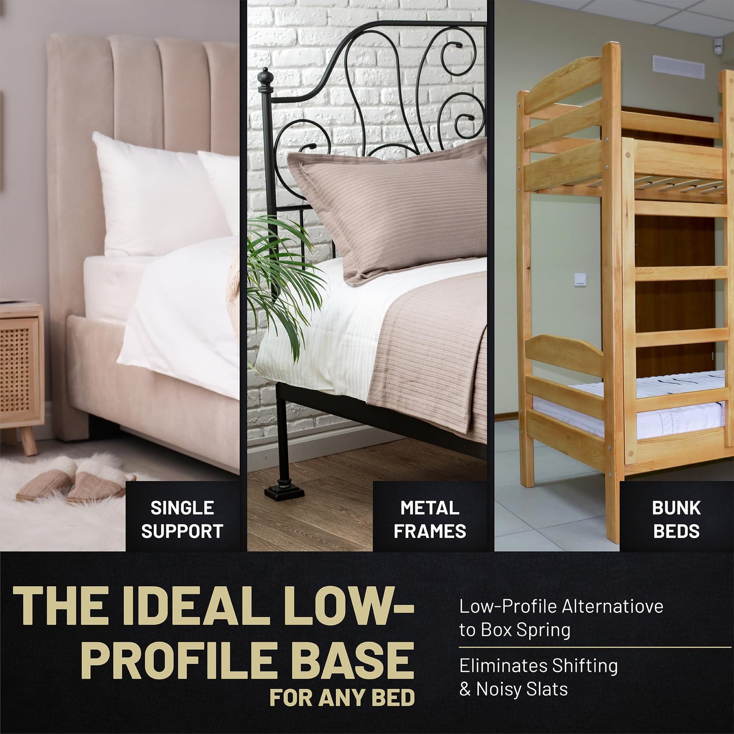 Greaton, Premium 38mm Solid Surface Wood Bunkie Board Queen Size Bed Frames - 2-Piece Under Mattress Support Board, Fully Assembled, Fabric Ventilation Cover - Replaces Wooden Slats or Box Spring