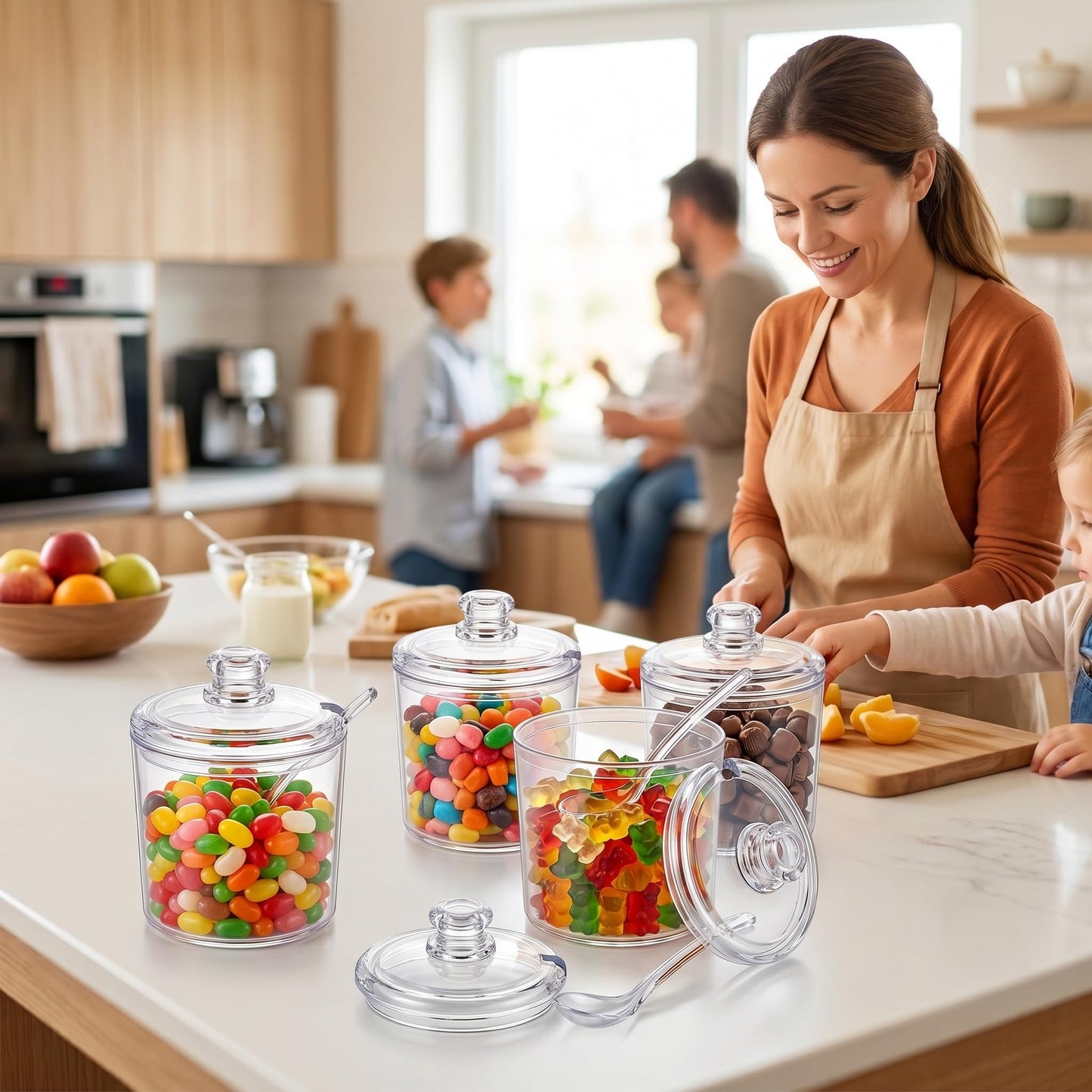 CACASO 12 Pcs Acrylic Sugar Bowls Containers, 11 oz Clear Lid Spoon Condiment Pots, Seasoning Box Storage Jar Coffee Bar Kitchen Spices Salt Tea