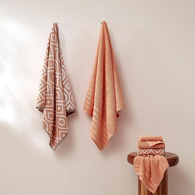 Modern Threads Oxford 6-Piece 100% Cotton Towel Set – Yarn Dyed Jacquard &