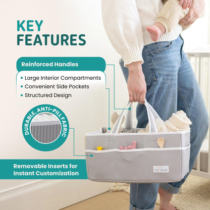 Lily Miles Baby Diaper Caddy Organizer - Large Tote Bag for Newborn essentials Boy or Girl - Baby Shower Basket - Nursery Must Haves - Registry Favorites - Newborn Caddie Car Organizer