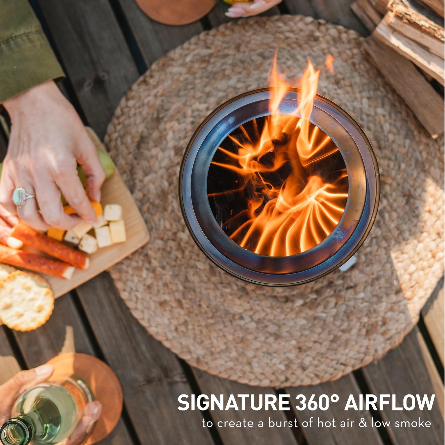 Solo Stove Mesa XL Tabletop Fire Pit with Stand | Low Smoke Outdoor Table Top Fire Pit | Fueled by Pellets or Wood, Stainless Steel, With Travel Bag, H: 21.8 x D: 17.8cm, 1 kg, Water