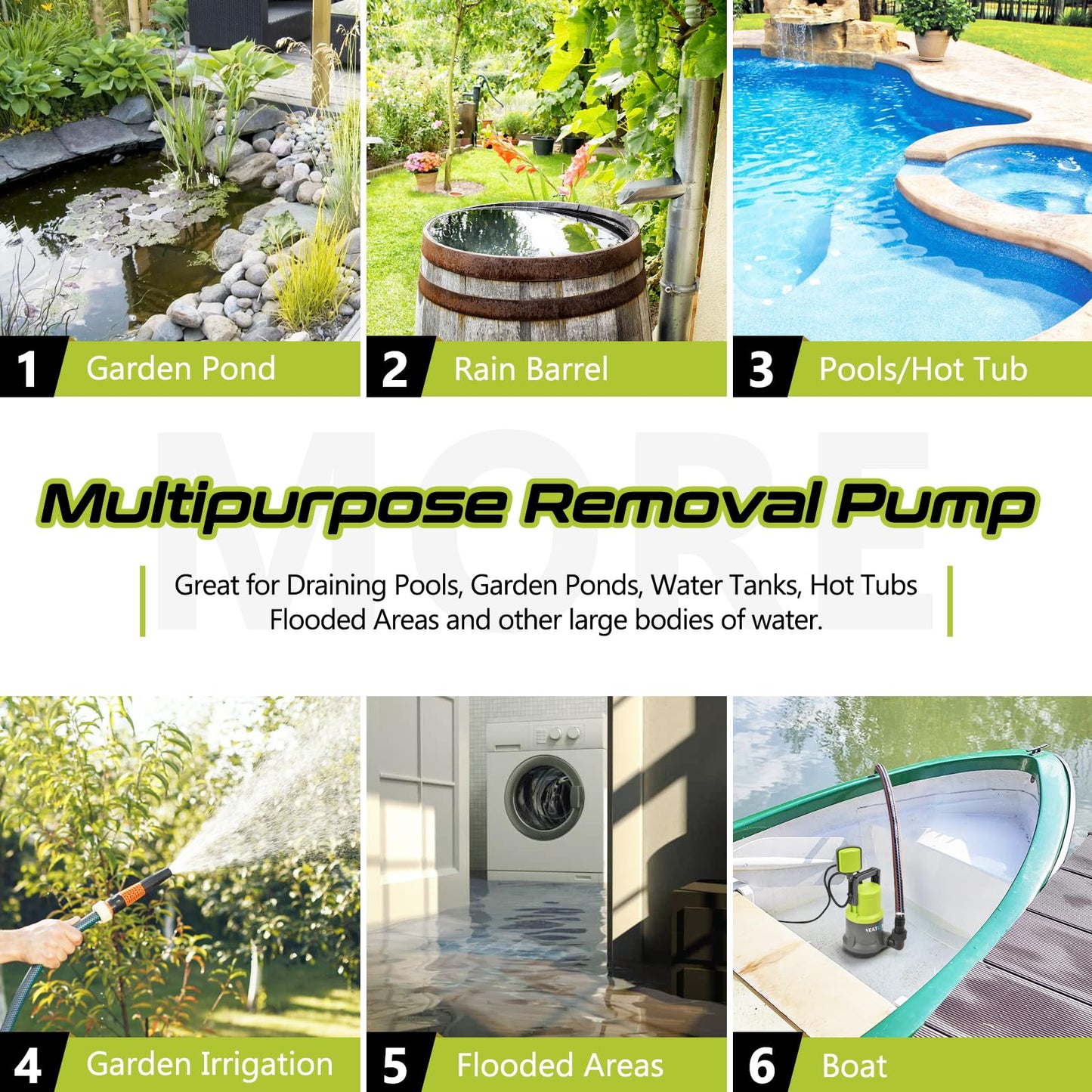 VEATON 400W Electric Submersible Water Pump for Clean Water, Max Flow 11000L/H Compact Utility Pump, Drain Water from Garden Pond Swimming Pool Hot Tub with Float Switch and Hose Connector