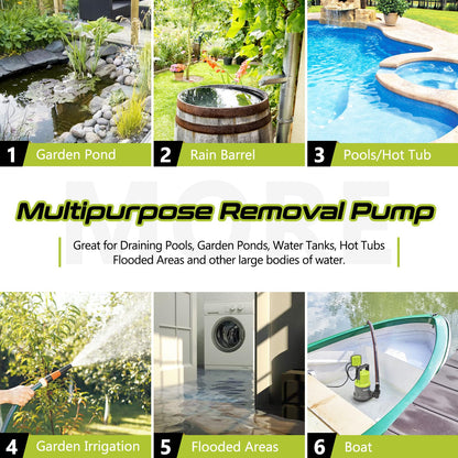 VEATON 400W Electric Submersible Water Pump for Clean Water, Max Flow 11000L/H Compact Utility Pump, Drain Water from Garden Pond Swimming Pool Hot Tub with Float Switch and Hose Connector