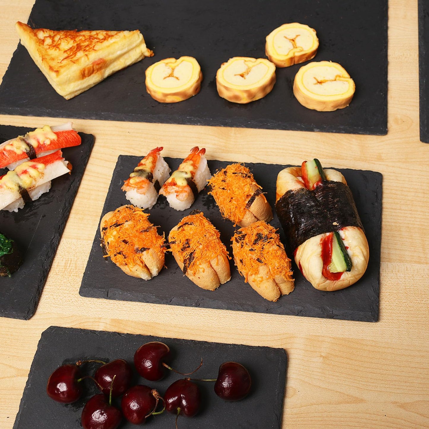 IHDYPPEW 9 Pack 10 x 6 Inch Slate Cheese Boards, Black Rectangle Slate Charcuterie Boards, Natural Charcuterie Stone Plates for Parties, Gifts, and Special Events, Cheese, Sushi, Food.