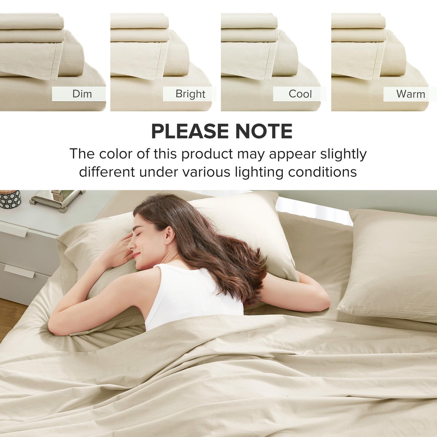 Comfort Spaces 100% Cotton Sheets King, Breathable & Ultra Soft Cotton Sheets, Naturally Cool Cotton Bed Sheets with 14" Elastic Pocket Fits up to 16" Mattress, All Seasons Sheet Set, Cream 4 Piece