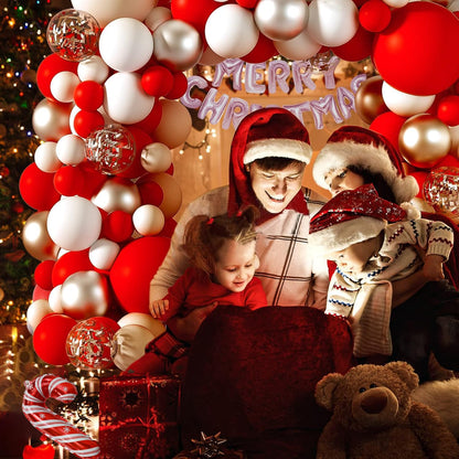 Christmas Balloon Arch Kit Christma Red And White Balloon Garland Kit With Gift Box Balloons Merry christmas Foil Balloons For Christmas Party Decorations Xmas Holiday New Year Party Supplies