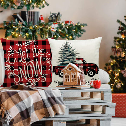 Hlonon Christmas Pillow Covers 18 x 18 Inches Set of 4 - Xmas Series Cushion Cover Case Pillow Custom Zippered Square Pillowcase