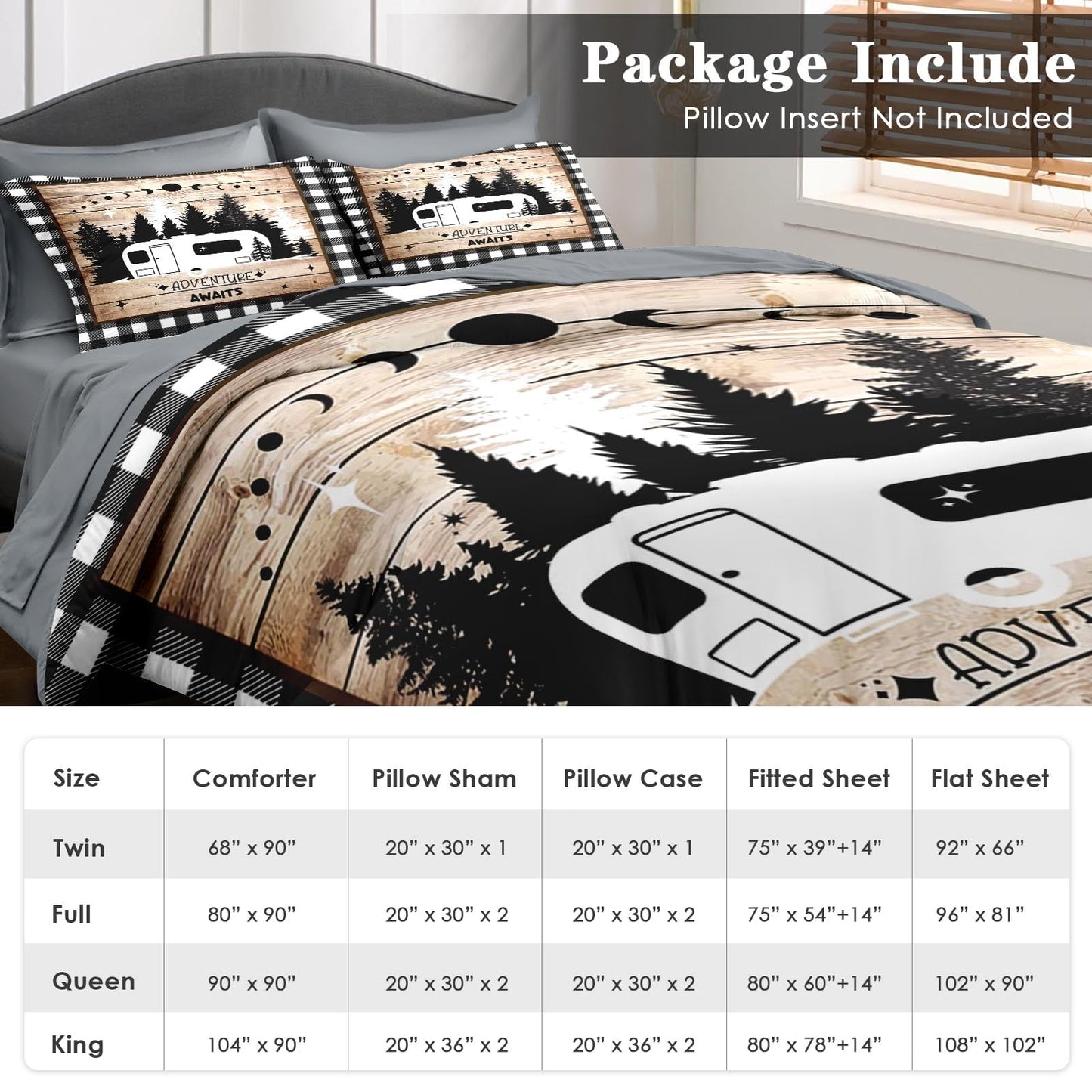 Pamnest Comforter Set Full Size, Camping Camper Rv 7 Pcs Bedding for Kids and Adults, Car Family Bed Sheet Sets with Fitted Sheet 2 Pillowcases & 2 Shams for Bedroom Bed Decor