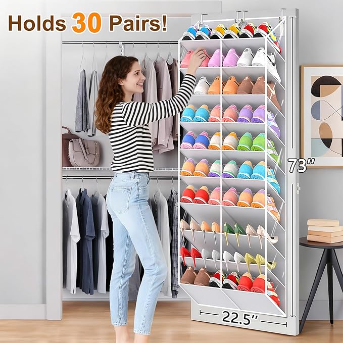 20-30 Pairs Over the Door Shoe Organizer, 10-Tier Door Shoes Rack, Handing