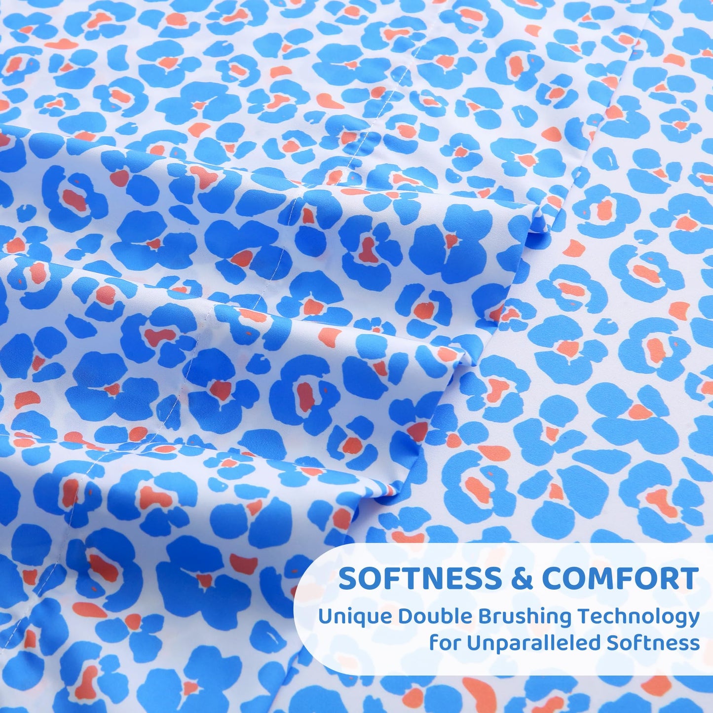 Mooreeke Leopard Cheetah Printed Queen Bed Sheets, Soft Microfiber Bedding Sheets & Pillowcases, Deep Pocket Non-Slip Fitted Queen Sheet, Blue Animal Pattern Bedsheets