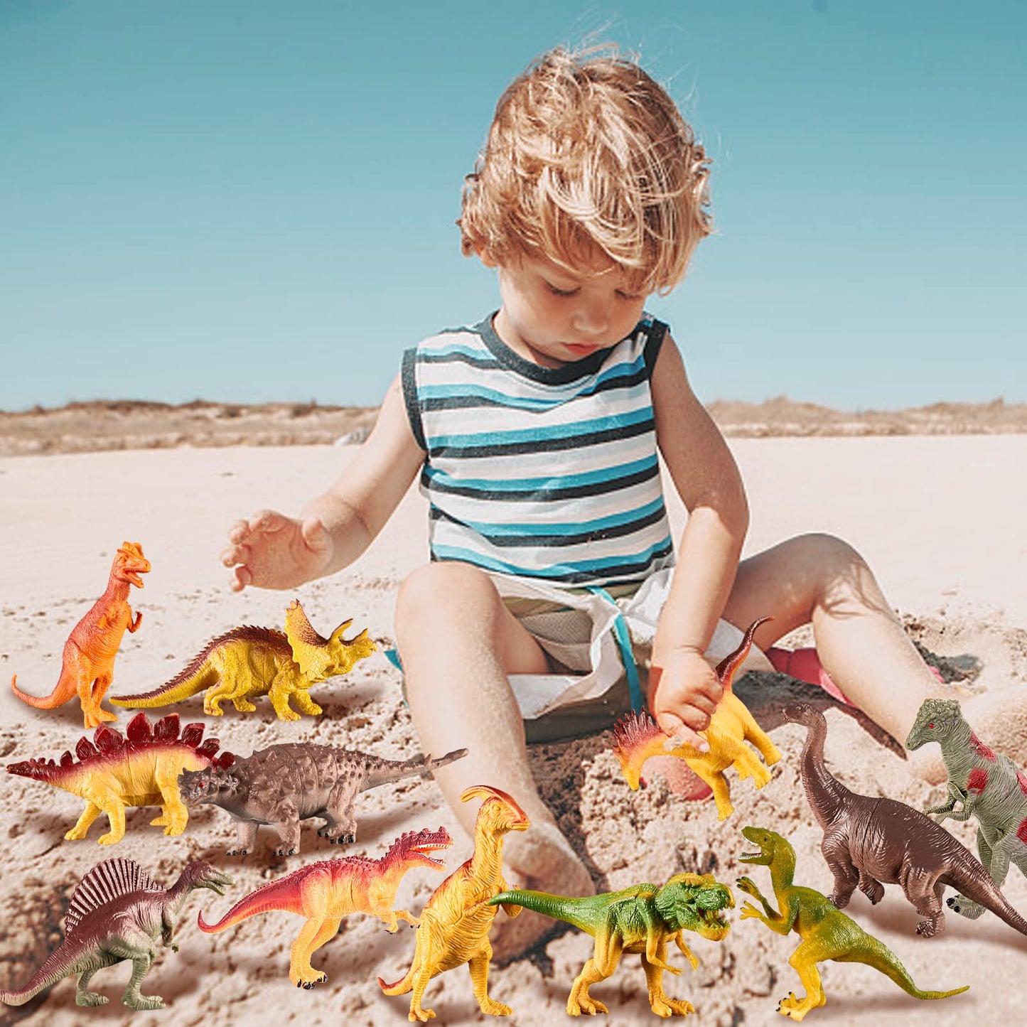 HERSITY Dinosaur Toys for Boys Age 3, 12 PCS Large Realistic Dinosaur Figure Set, 6-7 inch T-rex Triceratops Playset Animal Interactive Toys Gifts for Kids 4 5 6 7 Years Old