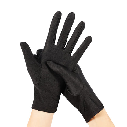 Women Formal Bridal Short Satin Banquet Party Wedding Black Opera Gloves Wrist Length for Wedding Evening Party (Black)