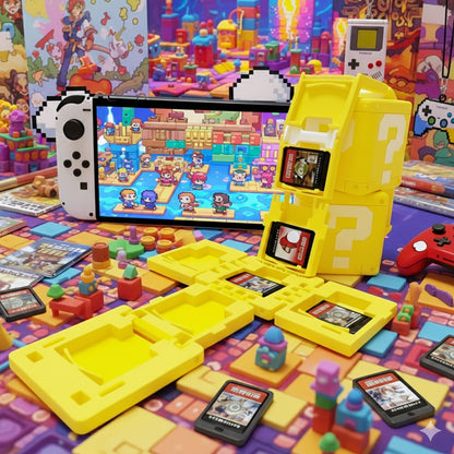 Game Card Holder for Nintendo Switch – 13-Slot Cartridge Case, 3D Printed Retro Question Mark Style, Fits All 1st & 2nd Gen Game Cards, Yellow Organizer Box for Switch, Cool Gamer Gift & Desk Decor