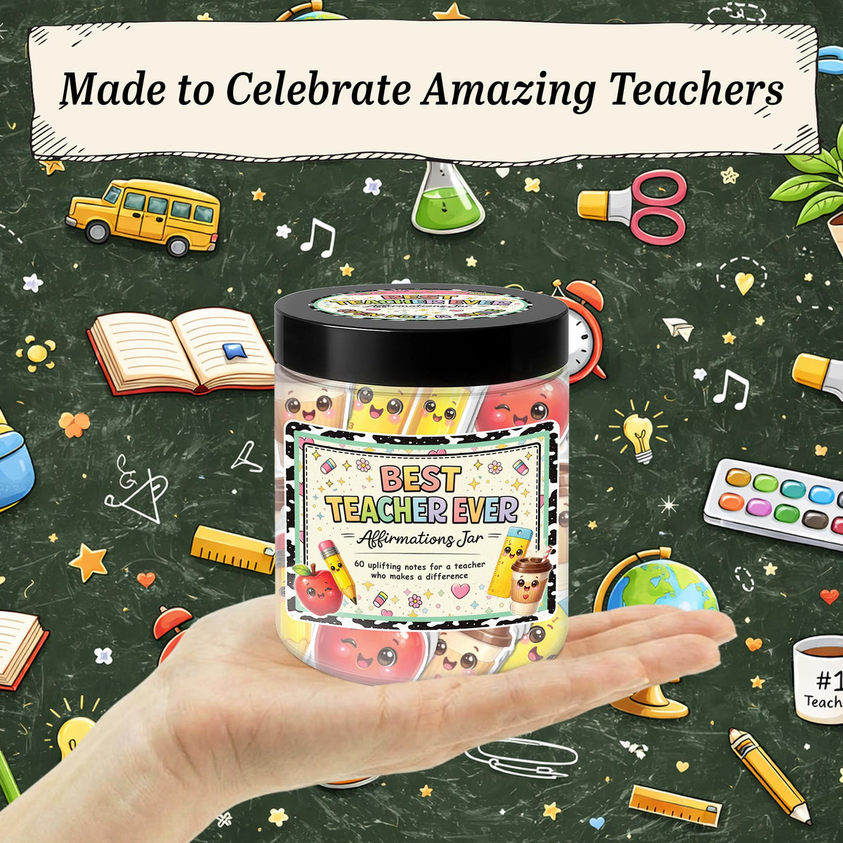 Best Teacher Ever Affirmations Jar, 60 Positive Affirmations Cards Teacher Appreciation Gifts for Women, Thank You & End of Year Gifts for Women Teachers