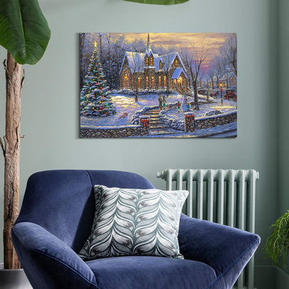 Denozer Christmas Canvas Wall Art Prints Lighted Christmas Tree Picture Red Wine Wall Painting Artwork for Home Decor - 36x24 inch