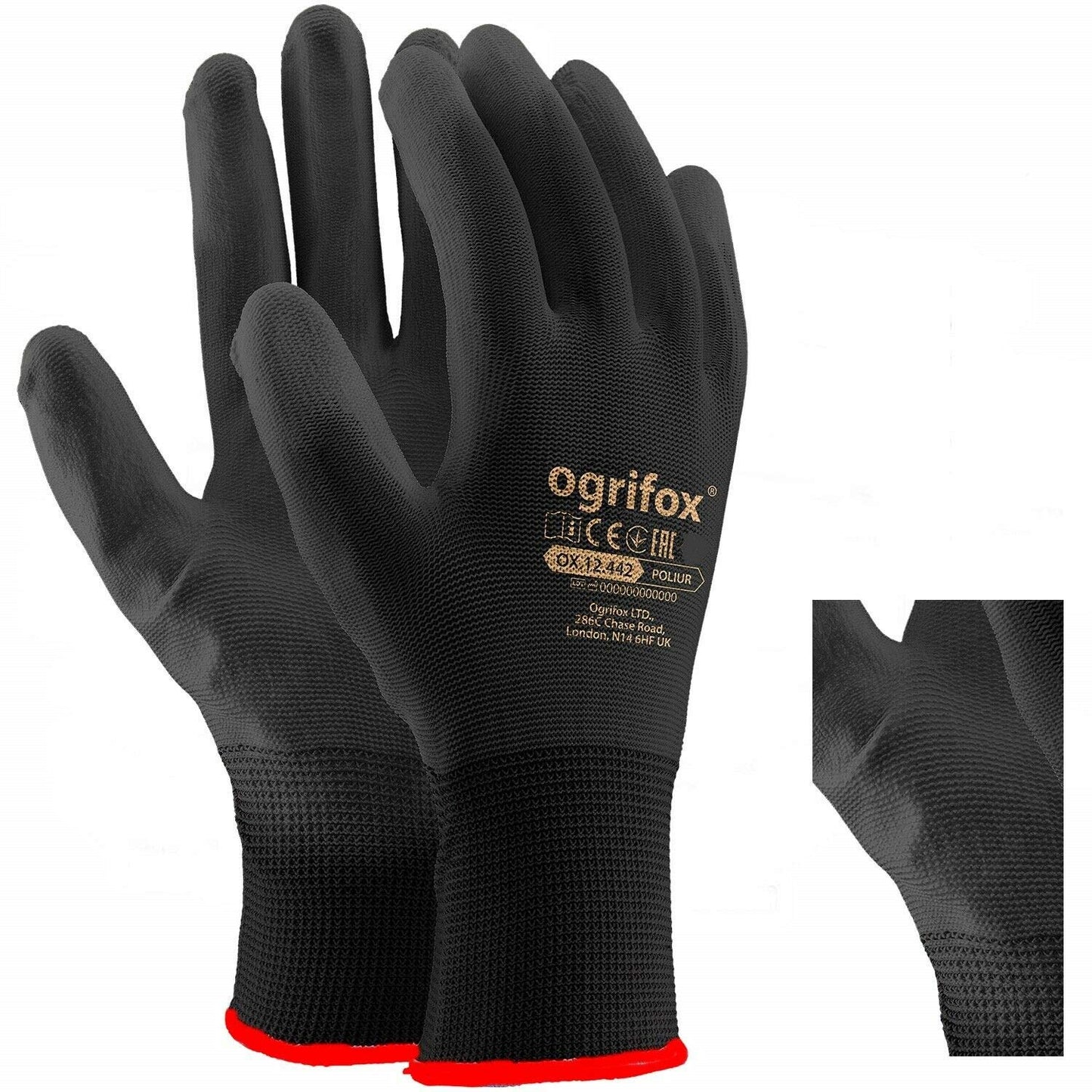 24 Pairs PU Coated Black Nylon Work Gloves. Gardening, Builders, Mechanic by AJS LTD® (M-8)