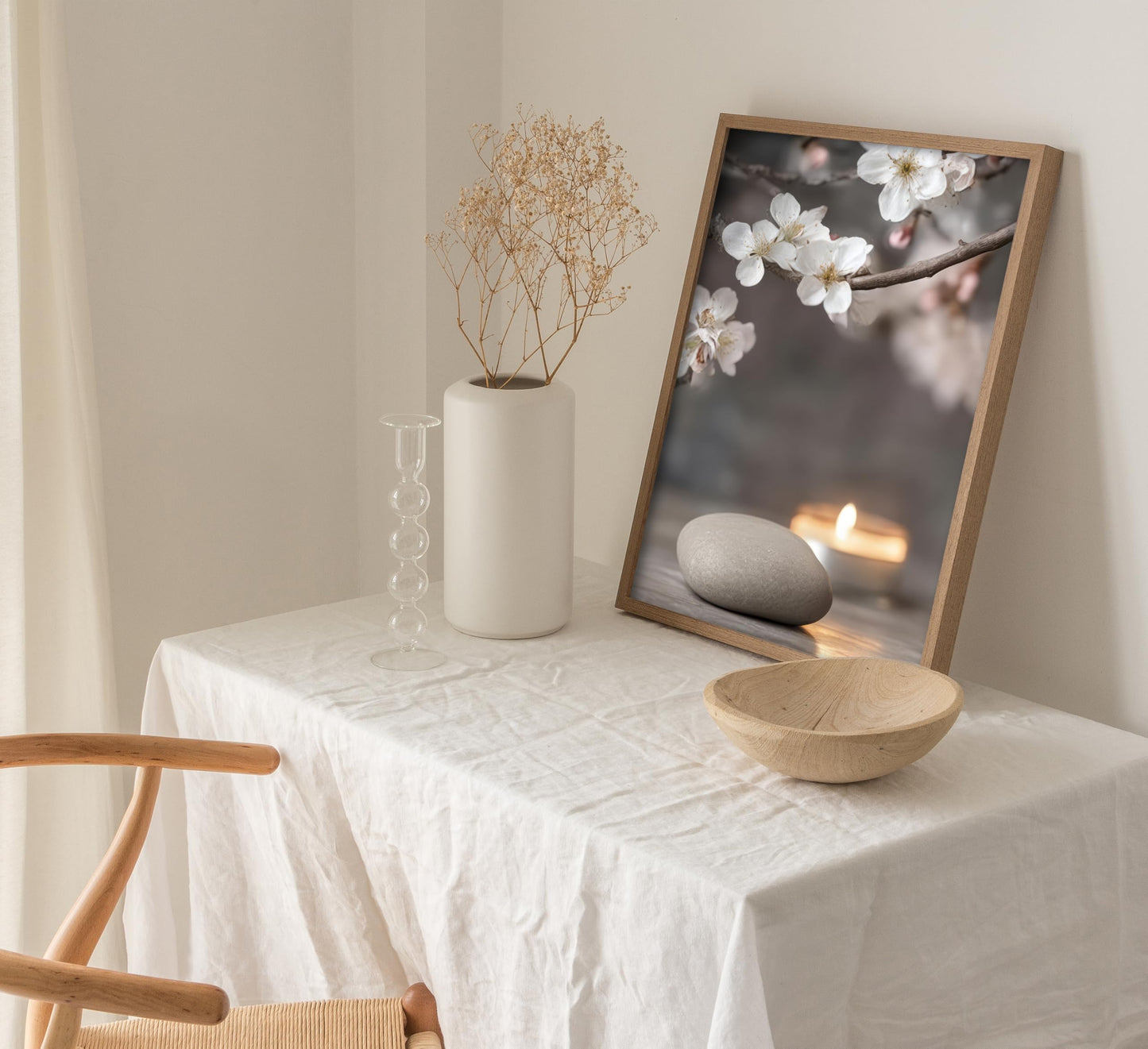 ZHJIOFXG 3 Piece Zen Canvas Wall Art Stacked Stones Cherry Blossom Candle Spa Wall Decor Calming Minimalist Neutral Poster Print Art for Bathroom Bedroom Yoga Room Office Living Room 16x24in Unframed