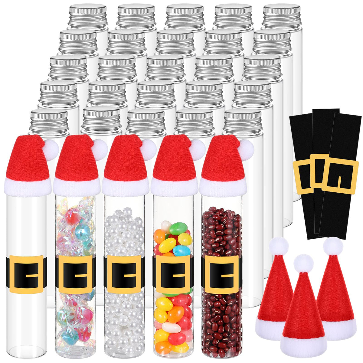Vinsatin 30 Pcs Empty Candy Tubes Plastic Tubes with Caps Christmas Candy Containers 110ml Xmas DIY Crafts Chocolate Cookie Jar with Stickers(Classic)