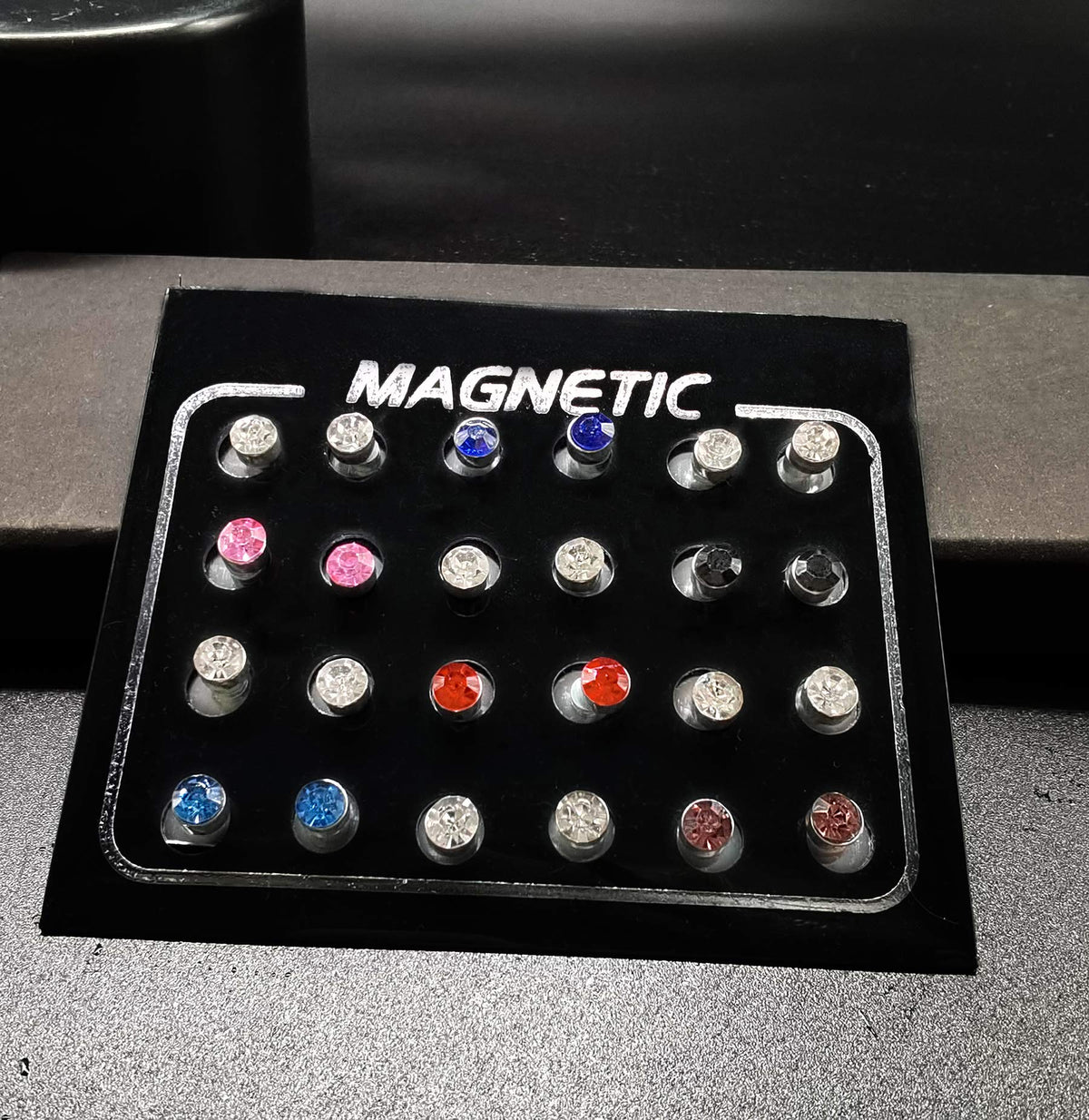 Tornito 24 Pairs Magnetic Stud Earrings Multi Color Cubic Zirconia Clip on Non Piercing Earrings Set for Women Men 4MM