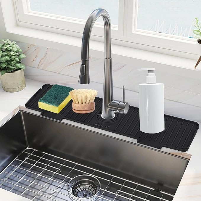 Kitchen Sink Splash Guard, 20 inch Silicone Faucet Guard & Draining Mat
