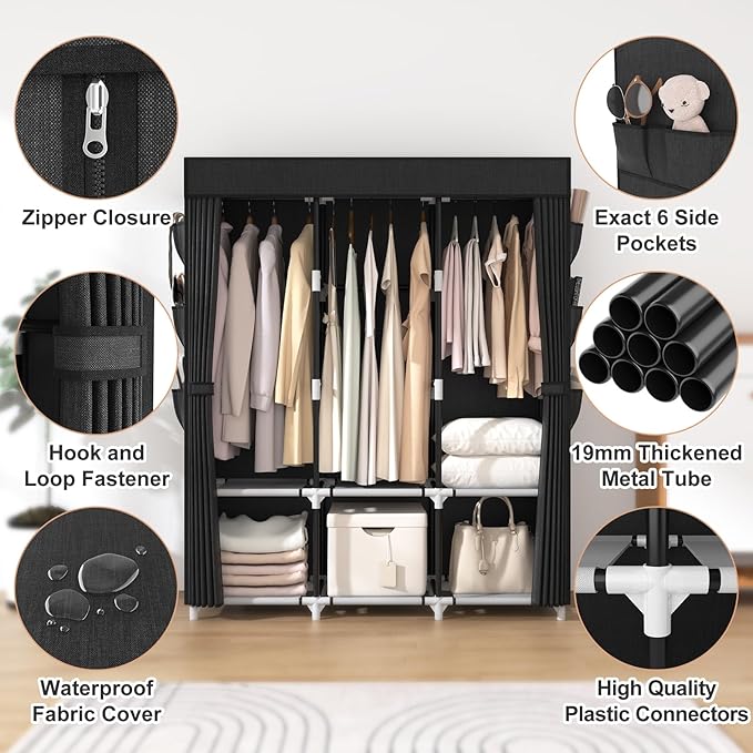 VTRIN Portable Closet for Hanging Clothes 52 Inch Wide Portable Wardrobe Closet