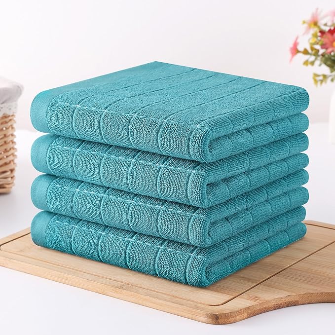 Homaxy 100% Cotton Terry Kitchen Towels, Checkered Designed, Soft and Super