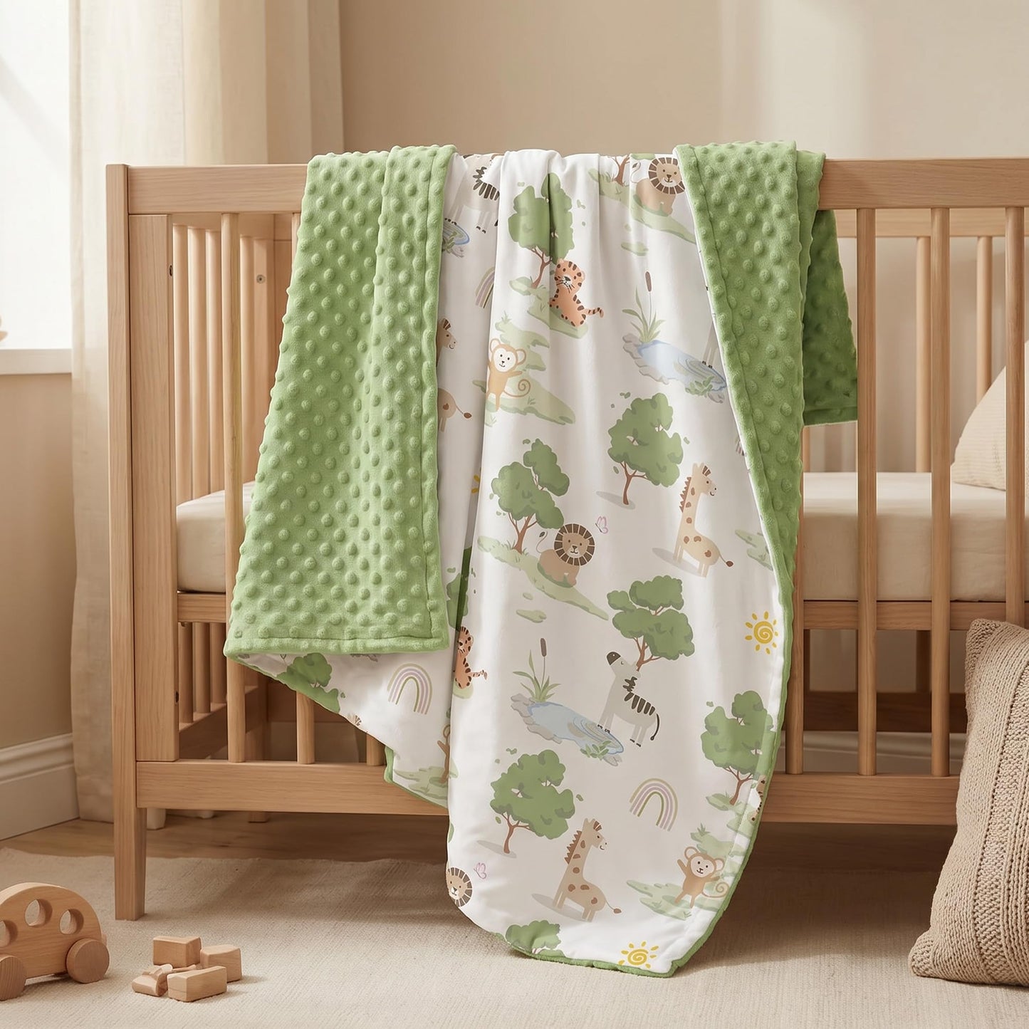 CIVARUA KIDS Baby Blankets for Neutral, Green Animals, 30x40 | Soft Cozy Fleece Receiving Blanket for Newborn & Toddler, 3D Minky Dotted Backing, Breathable for Crib, Stroller & Tummy Time