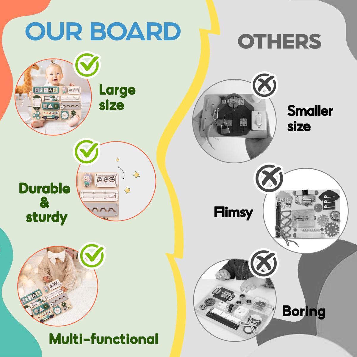 KALOTOYS Large Montessori Busy Board for Baby & Toddlers 1-3 — 17-Inch Wooden Sensory Activity Board — Fine Motor Skills & Early Learning Educational Toy for 1 2 3 Year Old, Travel Friendly & Safe