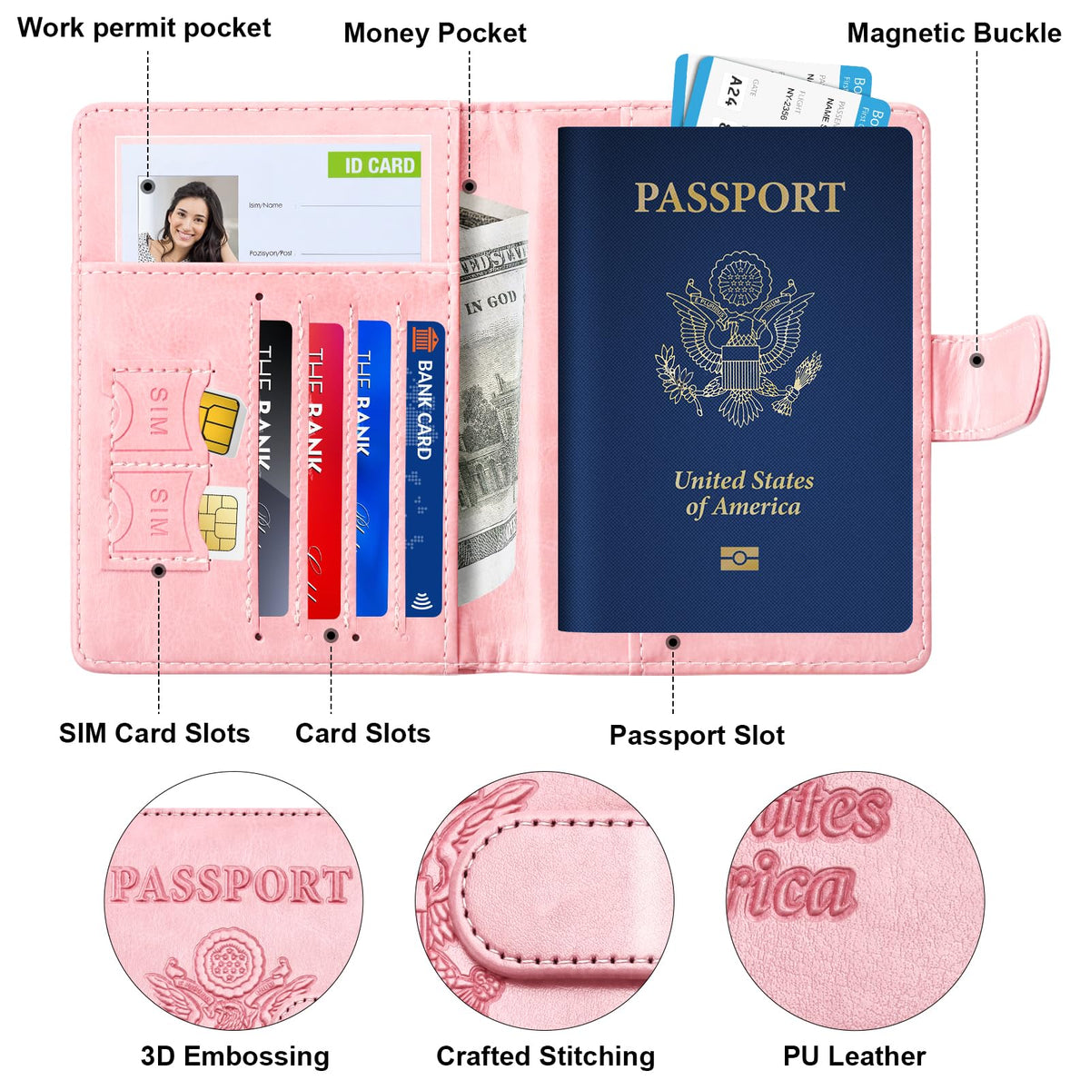 Herain Passport Holder for Travel Cruise Essentials, 2 Pcs Passport Cover Wallet Case Travel Gifts Women Men Family, RFID Passports Book Card Holders Travels Accessories Must Haves