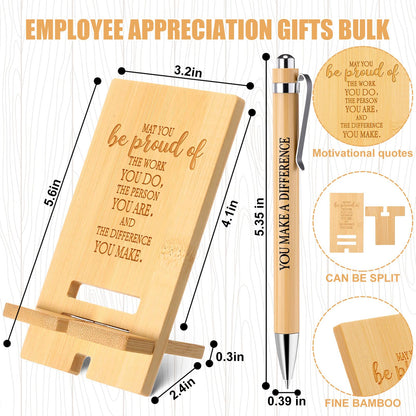 Ripeng 10 Sets Employee Appreciation Gifts Bulk Bamboo Phone Stands with Ballpoint Pens for Desk Office Workers Thank You Gift for Team Coworkers Staff Volunteer Teacher Colleagues (Proud)