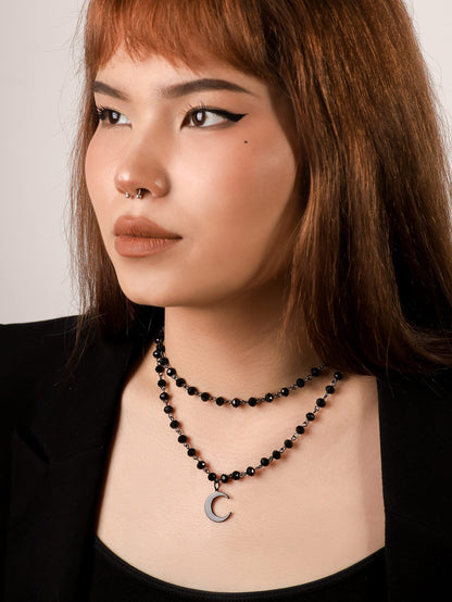 Sacina Gothic Layered Black Crescent Moon Choker, Black Moon necklace for Women, Gothic Goth Necklace, Goth Jewelry, Christmas Jewelry Gift for Women