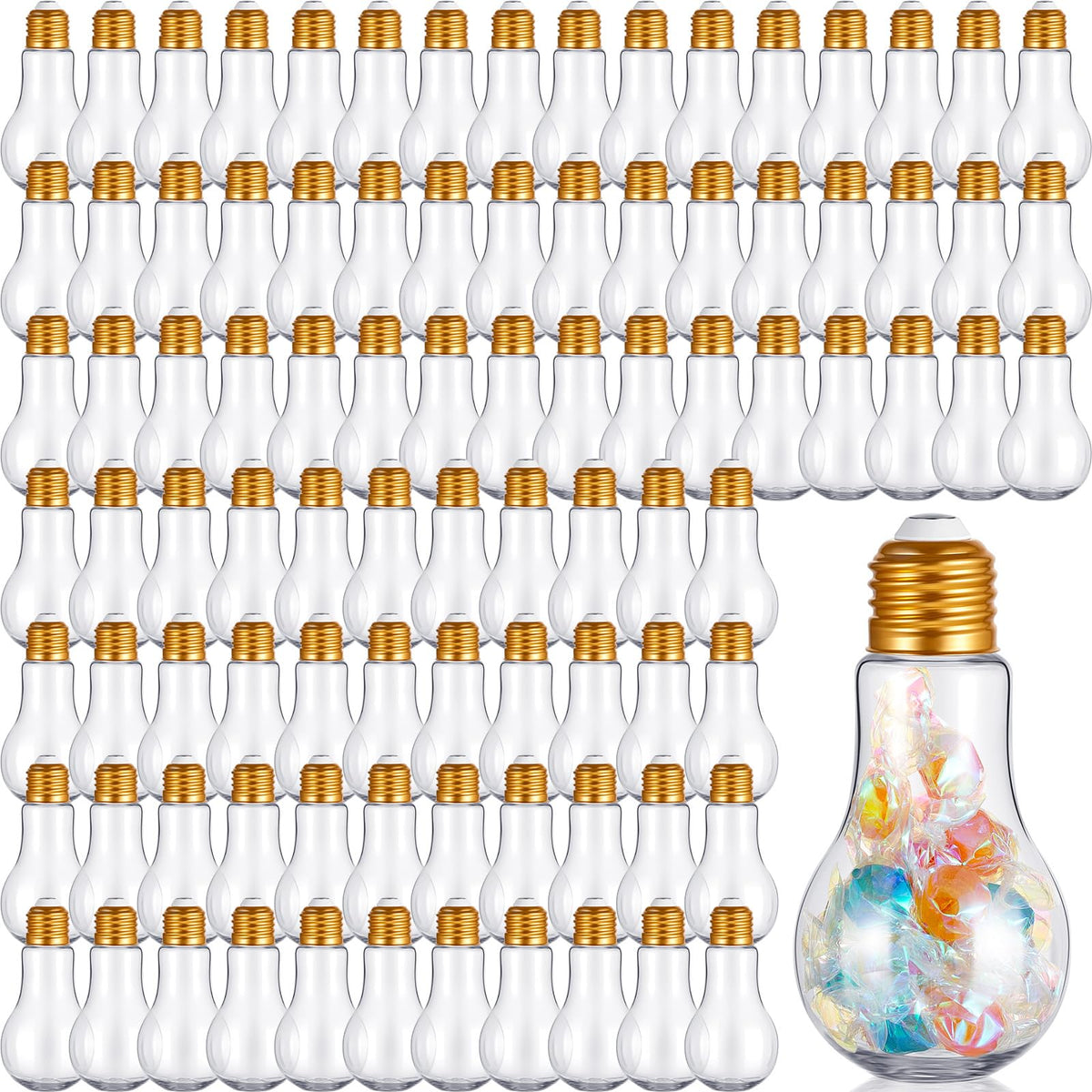 Tessco for you 36 Pcs 6.8 oz/ 200 mlPlastic Light Bulb Jars Clear Plastic Candy Jars Bulb Vase Christmas Ornament Storage Container with Lid Fillable Ornament for Candy DIY Craft Hanging(Gold)