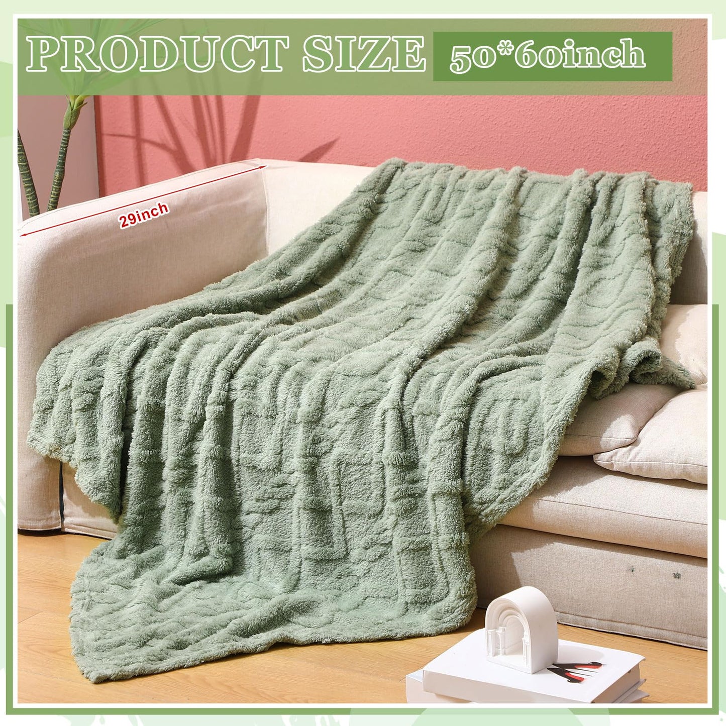 Buryeah 6 Pcs Wedding Guests Throw Blanket Bulk 50" x 60" Jacquard Argyle Throw Textured Solid Soft Throws and Blankets for Sherpa Sofa Bed Knitted Decorative(Sage Green)