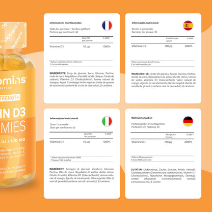 Vitamin D Gummies - 4000 IU Vitamin D3 - Vegetarian & Gluten Free - VIT D Gummies for Bones & Teeth - Alternative to Vitamin D Tablets & Spray - 60 Gummies - 1 Month Supply - Novomins
