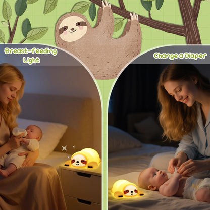 Okayera Sloth Night Light, Cute Squishy Lamp for Bedroom, Silicone Animal Dimmable & Timer Rechargeable Nightlight for Girls Boys Kids, Home Decor Christmas Birthday White Elephant Gifts